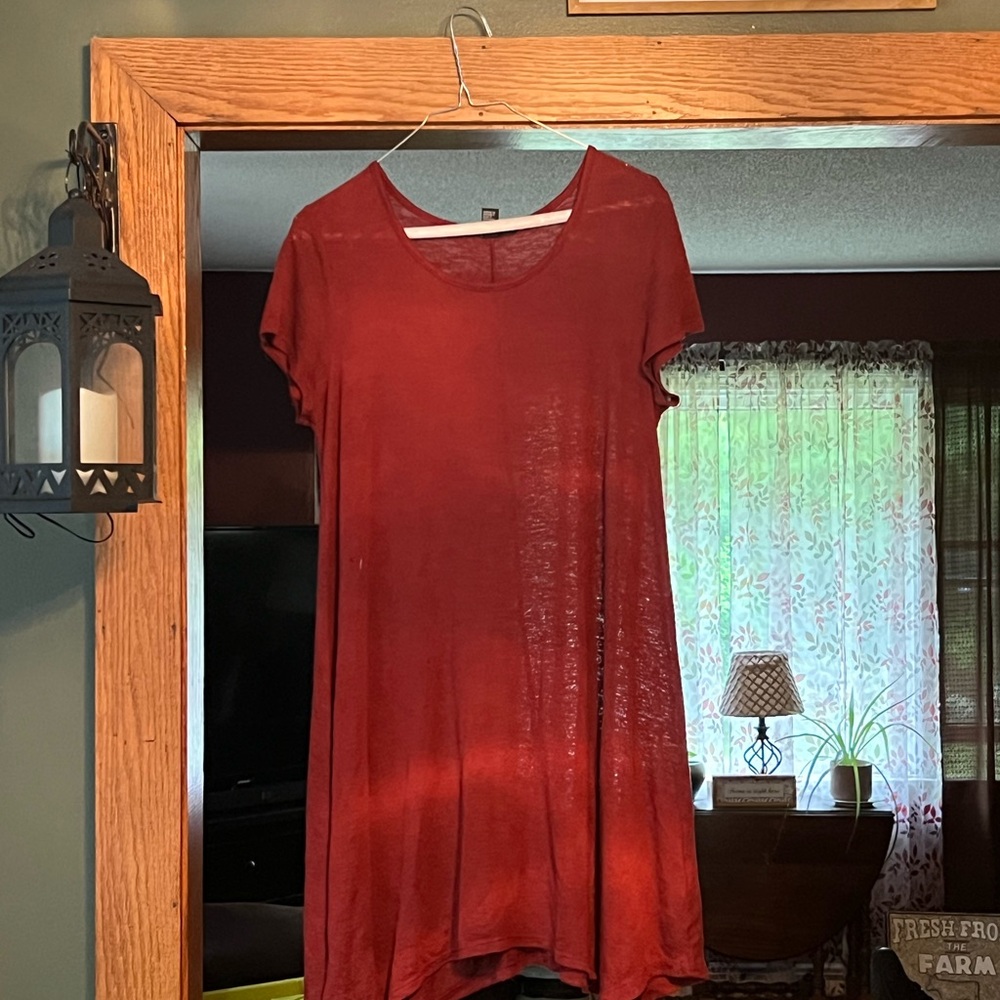 Forever 21 Red Asymmetrical Short Sleeve Tunic dress